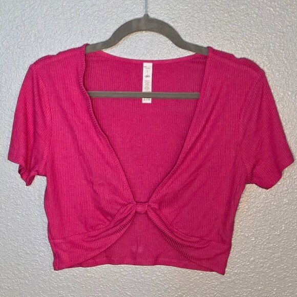 ALO Yoga Ribbed Knotty Short Sleeve Tee - L - Picture 3 of 6